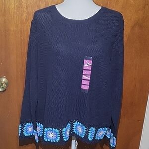 NWT Joseph A Navy Yard Crochet Detailed Womens Sweater Size XXL